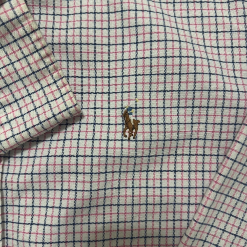 Ralph Lauren Button Down Shirt Mens Large Pink Tattersall Good Classic Fit Pony - Picture 3 of 7